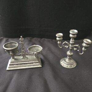 Vintage Miniature Balance Scale & Three-Tier Candelabra Set